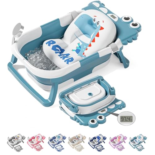 Image of TPN Collapsible Baby Bathtub, Baby Bath Tub with Soft Cushion & Real-Time Thermometer, Baby Bathtub Infant to Toddler Tub (0-36 Months), Portable Newborn Travel Bath tub