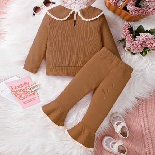 Madjtlqy Baby Girl Fall Winter Outfits Clothes Long Sleeve Doll Collar Sweatshirt Tops + Bell Bottoms Set2