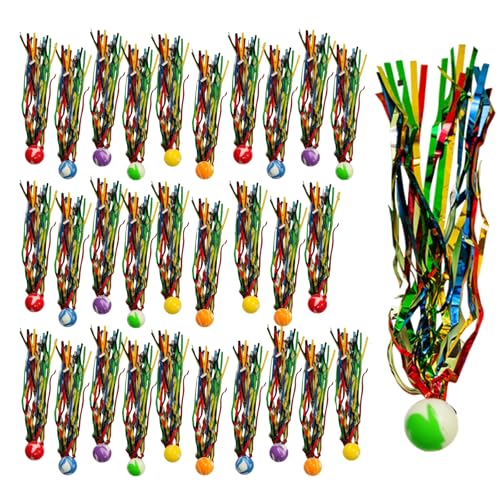 Veebmys 30 Pelotas Saltarinas para Niños, Diámetro de 2,5 cm, de Goma con Cintas de Colores, para Cumpleaños, Ideales para Juego al Aire Libre, Fiestas y Uso Escolar