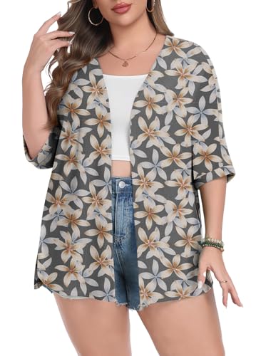 Image of Lastshe Womens Plus Size Cardigan Short Sleeve Lightweight Loose Cover Ups Open Front Sweaters Summer Cardigan