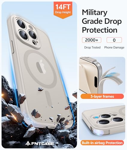 Image of FNTCASE for iPhone 15 Pro Max Case: [Compatible with Magsafe] Translucent Matte Cases with [Full Camera Protection] [Screen Protector] Military Grade Shockproof Protective Phone Cover - Off White