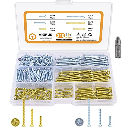 VIGRUE 310 Stück Geräteschrauben für Schalterdosen Dosenschrauben 3 2x15mm 3 2x25mm 3 2x40mm Senkschrauben mit PZ1/Schlitz Schrauben und Kreuz Schrauben in Sortimentskasten