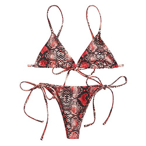 ZAFUL Women's Snakeskin Plunging Bralette Bikini Swimsuit Two Piece Triangle String Bikini Set High Cut Swimwear
