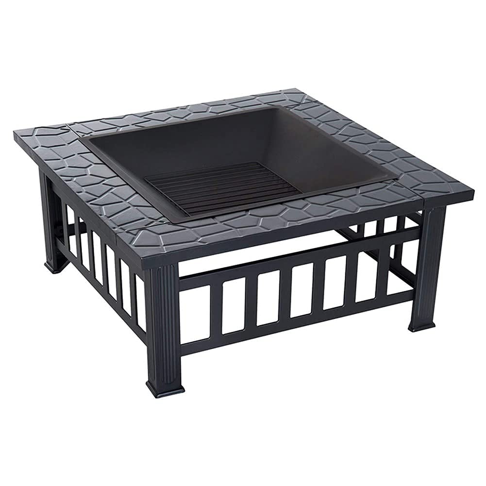 Braciere da Giardino con Camino da Esterno per Cortile, Tavolo, griglia, fornello da Campeggio, braciere, Barbecue, Cortile Esterno per Campeggio (Nero 81x81x46 cm)