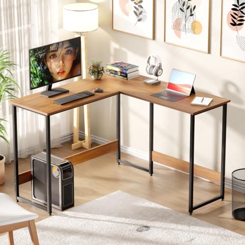 Image of Lukzer L-Shaped Corner Study Desk Engineered Wood Computer Laptop Table for Home or Office | MST-007 /Black & Oak Brown | Multi-Functional Gaming Station and WFH Desk with Metal Frame