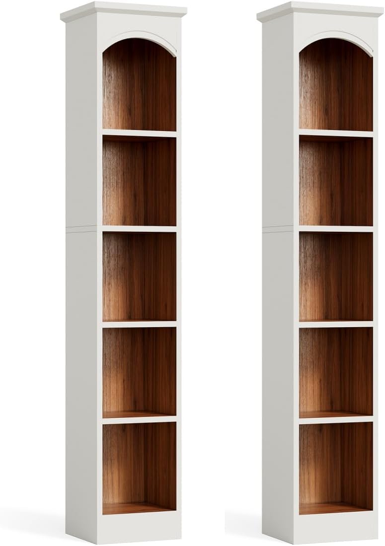 LITTLE TREE 70.9" Tall Bookshelf, 5-Tier Open Bookcase with Cubes, Bookshelves with Storage Space, Freestanding Narrow Bookcase for Home Office, White, 2 Pack