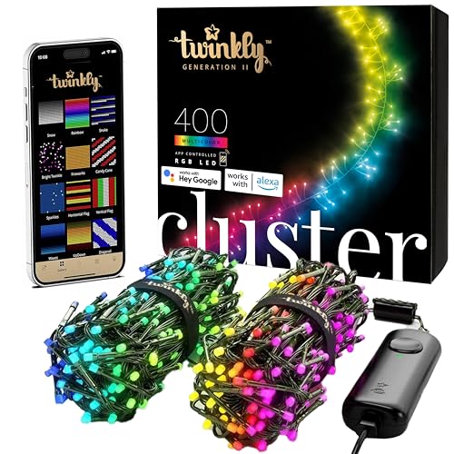Twinkly Cluster App-Controlled LED Christmas Lights with 400 RGB (16 Million Colors) LEDs. 19.7 feet. Green Wire. Indoor and Outdoor Smart Lighting Decoration