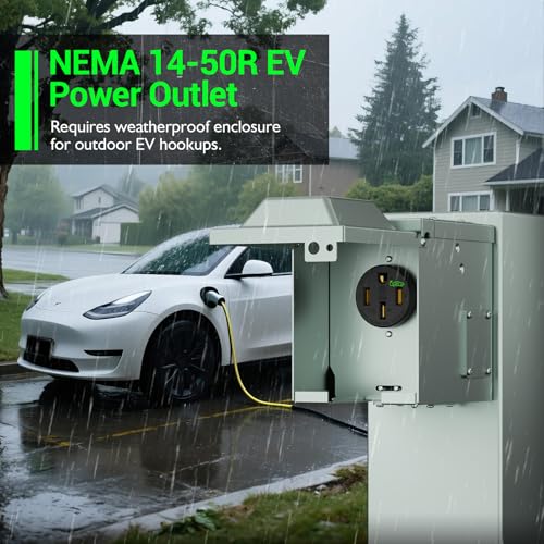 Image of 50 Amp EV Charging Receptacle /Nema 14-50 EV Outlet with Wall Plate: Weather Resistant Straight Blade,2.42 inch Diameter, U-Shaped Brass Clamp -Industrial Grade, 3-Pole 4-Wire Grounding,125 /250V,ETL Listed