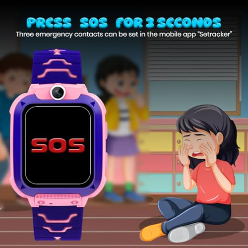 Image of GameSir Q18 Kids Smart Watch, 2G /3G Connectivity, Voice Calling, GPS Tracker, Two-Way Calling, SOS Function, Camera & Water Rasistence, Smartwatch for Kids - Boys & Girls - (Pink)