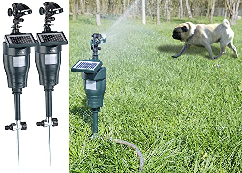 Royal Gardineer Katzenabwehr: 2er Pack Solar-Wasserstrahl-Tierschreck mit PIR-Bewegungsmelder (Wasserstrahl Tiervertreiber, Tierschreck Wasser, Hund)