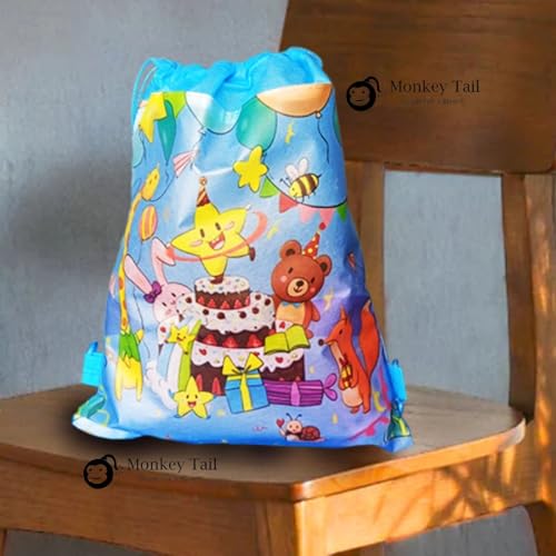 Image of MONKEYTAIL Happy Birthday Blue Colour Drawstring Sack Bag (Pack of 15) as Party favors Birthday Return Gifts for All Age Group