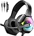 ONIKUMA Gaming Headset-PS4 Headset with Mic, 7.1 Surround Sound& RGB LED Light, Gaming headphones with Noise Canceling Earpads, Soft Memory Earmuff for PS4, Xbox One, PC, Mac, Laptop, Nintendo Switch