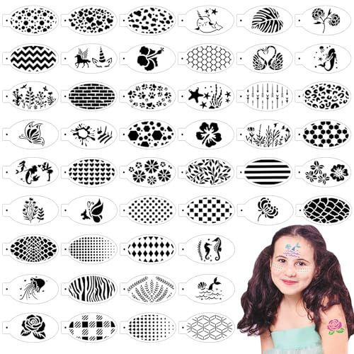 OOTSR 48Pz Plantilla de Pinturas Cara para Niños Adulto, Plantilla de Pintura Facial Halloween Reutilizable para Fiestas de Maquillaje Carnaval