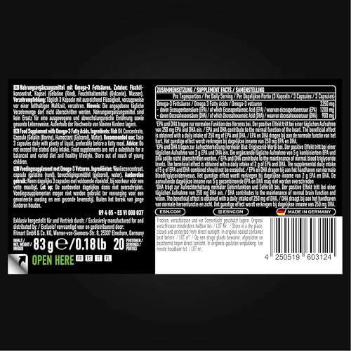 ESN Super Omega-3, 60 Kapseln, hochdosiert Fischöl mit 400 mg EPA und 300 mg DHA pro Kapsel