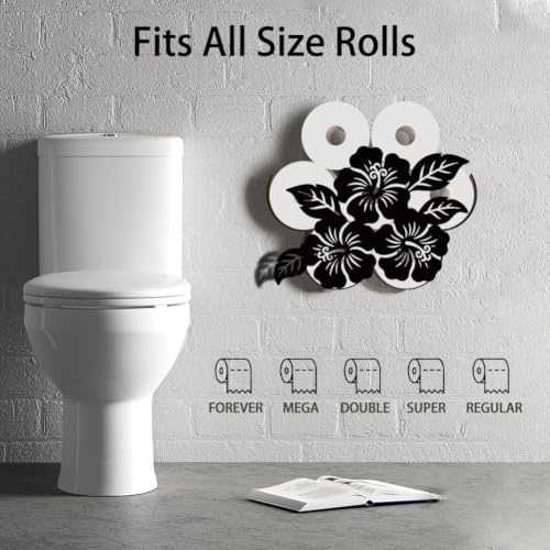WADORN Hibiscus Floral Decorative Toilet Paper Holder for Extra 8 Rolls, Tropical Flower Metal Toilet Paper Storage Novelty Wall Mount & Freestanding Storage Organizer for Farmhouse Bathroom Restroom by WADORN - Used condition - Image 3
