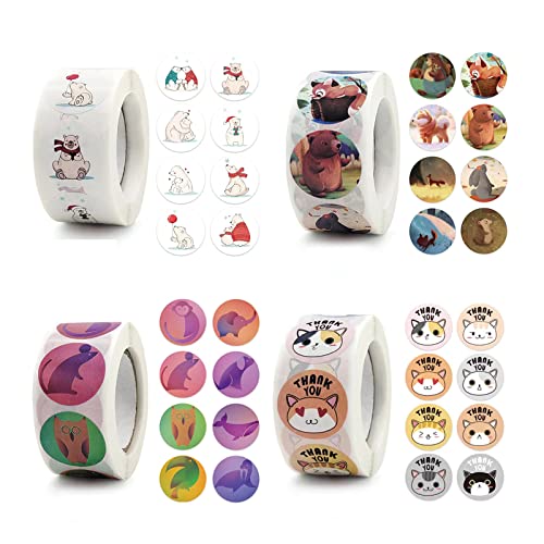 2000 Pcs Incentive Stickers For Teachers Cartoon Animals Stickers Fun Stickers Reward Stickers For Teacher Encourage Student Round Motivational Sticker For Kid (4 Rolls,500 Labels/Roll) (Vivid Style) #TOP5