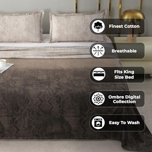 Image of Story@Home Luxe 400 TC Sateen Weave 100% Cotton Bedsheet King 270 cm x 270 cm Ombre Printed Soft Flat Sheet with 2 Pillow Covers 18 x 27 Inch Coffee Brown-Gift Packaging