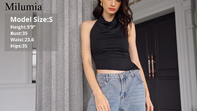 Milumia Women's Draped Neck Halter Tops Open Back Asymmetrical Hem