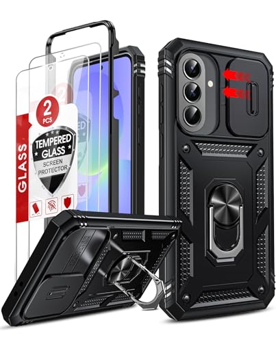 LeYi for Samsung Galaxy A37-5G Phone Case: Samsung Galaxy A37 5G Case with [2 Packs] Screen Protector, Slide Camera Cover Magnetic Kickstand Military-Grade para Basic Cell Samsung A 37 5G Cover, Black