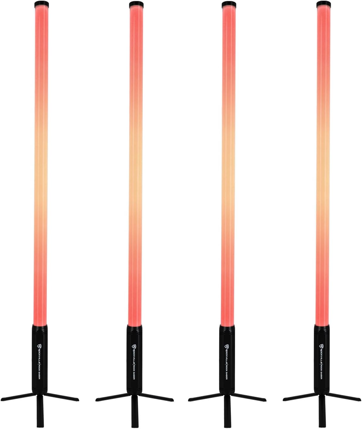 Rockville 4X Rock Saber Black Wireless DMX DJ Tube Lights, 5ft, 23H Battery, 192 RGBWA LEDs, IP65 Indoor/Outdoor, App Control+Remote, Padded Bag, Floor Stand/Truss Mount, Pro Stage Lighting