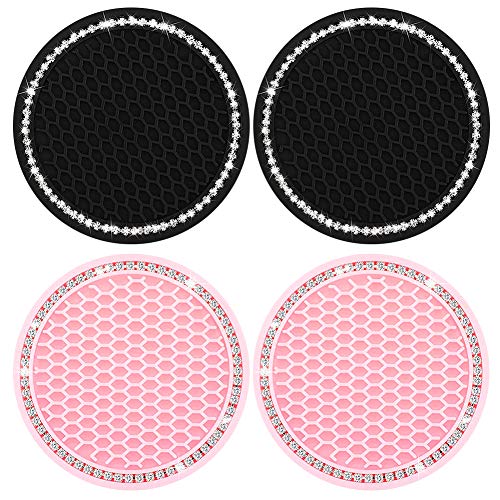 ALHX Posavasos de Coches Bling, 4 Paquetes de Almohadillas de PVC para el Coche universales, Antideslizantes, 2,75 Pulgadas, para Mayoría de Automóviles (Negro, Rosa) Cover