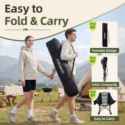 Silla mecedora de camping sobredimensionada, plegable, color negro AZKORION miniatura 6