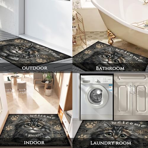 Paillasson illustrations d'animaux rétro chat mignon tapis gris - 7