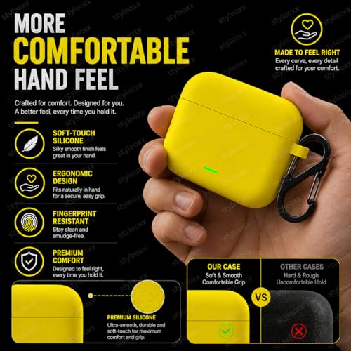 Image of Anvique Silicone Case Cover for Realme Buds T500 Pro, Shockproof Protective Earbuds Cover with Keychain Hook, Anti-Scratch Soft Silicone Skin, Full Body Protection Case (Yellow S)