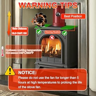 Tomersun 8-Blade Log Burner Stove Fan Heat Powered- Wood Burning Stove Fan with Thermometer for Fireplace/Log Burner/Woodburner/Multifuel Stoves, Silent Eco-Friendly