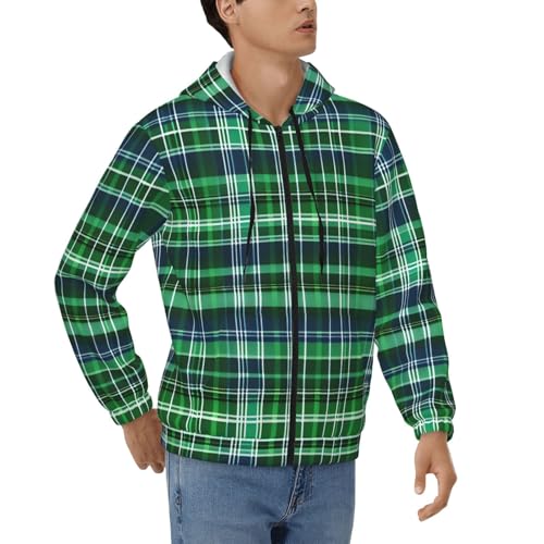 Sweat à capuche zippé tartan écossais bleu et vert du S au 3XL