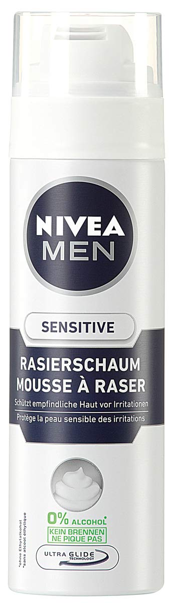NIVEA Men, Pack de 6 unidades de espuma de afeitar para hombres, 6 dispensadores de 200 ml, sensible, 0% alcohol