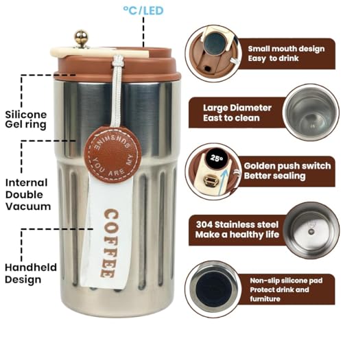 Image of Giftana Personalized Coffee Tumbler with Name, Customized Travel Mug with Lid, Coffee Mug for Men and Women, Birthday Gifts, Valentine's Day Gift, Corporate Gifts for Employee (Silver, 420ml)