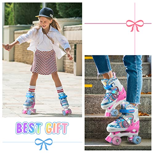 Wheelkids Roller Skates For Girls Toddler Kids Ages 2-3, 4 Sizes Blue Rainbow Adjustable Rollerskates Toddlers Beginners With Light Up Wheels #TOP4