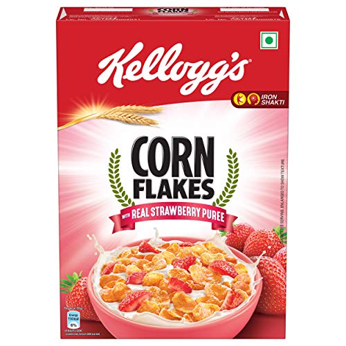 Image of Kellogg's Combo, Kellogg's Chocos, High in Protein, B Vitamins, Calcium And Iron, 1.2kg Pack and Kellogg's Corn Flakes Real Strawberry Puree, 575g