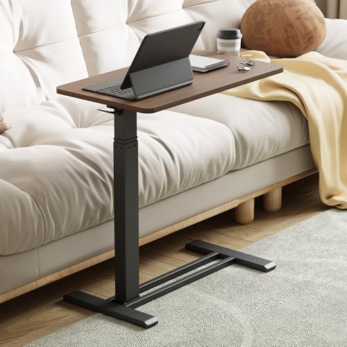 FitStand Medical Overbed Adjustable Bedside Table with Hidden Casters, Pneumatic Mobile Rolling Laptop Standing Desk with Tray for Home and Hospital Use, Mahogany - Thumbnail 2