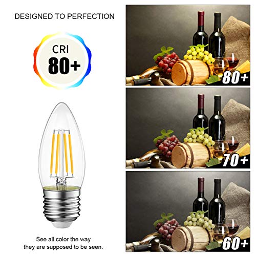 Lvwit B11 Led Filament Bulb E26 Candelabra Medium Base 2700K Warm White, 4W(60W Equivalent) 500 Lumens Non-Dimmable Decorative Candle Light Bulb, Pack Of 6 #TOP5