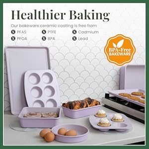 Larder & Vine 8-Piece Bakeware Set | Non-Stick Baking Set with Ceramic Finish | PFAS, PFOA, PTFE, and BPA Free Baking Essentials | Baking Sheets, Muffin Tins and Assorted Baking Pans | Lavender Larder Vine 8 Piece Bakeware Set Non Stick Baking Set with Ceramic Finish PFAS PFOA PTFE and BPA Free Baking Essentials Baking Sheets Muffin Tins and Assorted Baking Pans Lavender
