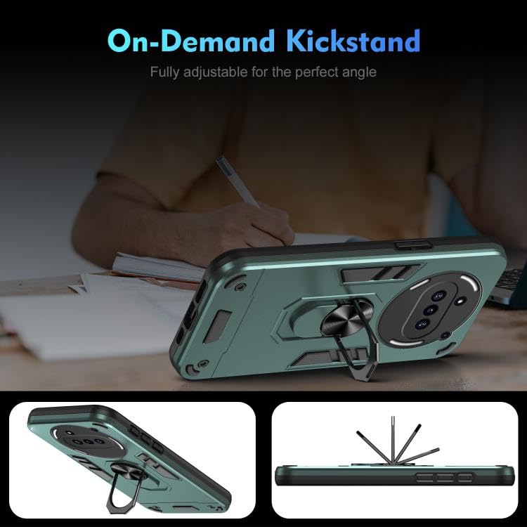 Image of ShieldTech Back Cover for Nothing Phone 3a | Rugged Armor Case with Ring Stand | 360 Protection | Shockproof | Camera & Screen Guard (PC, Green)