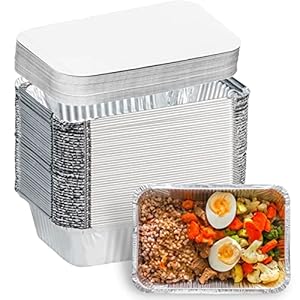 Aluminum Pans with Lids (50-Pack, 8.5″×6″) 2.25 LB Capacity Foil Food Containers with Lids – 50 Pans and 50 Cardboard Covers – Disposable Tin Foil Pans – for Baking, Meal Prep and Freezer, Takeout