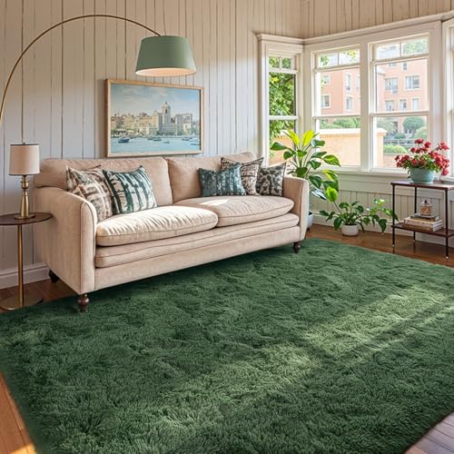 Green Area Rugs for Bedroom Fluffy 4x6 Shag Rug,Plush Living Room Grass Carpet for Kids Teens Indoor Classroom Home Decor Aesthetic
