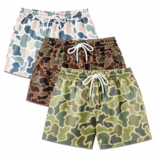3 Pack Duck Camo Shorts 5 Inch Inseam Mesh Athletic Shorts Lightweight Quick Dry Workout Running Shorts for Men Women (3pack-4 Large)