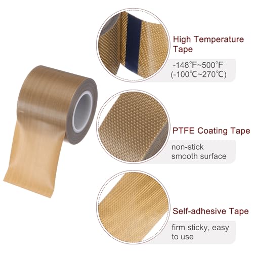 Image of HARFINGTON Fabric PTFE Tape Roll, 2 inch x 33ft High Temperature PTFE Adhesive Tape 0.18mm Thickness for Vacuum Sealer Machine Hand Sealers, Brown