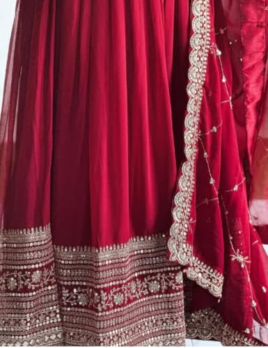 Image of Women Omkar Textile's Georgette Anarkali Gown with Dupatta Set, Embroidered, Wedding, Floor Length