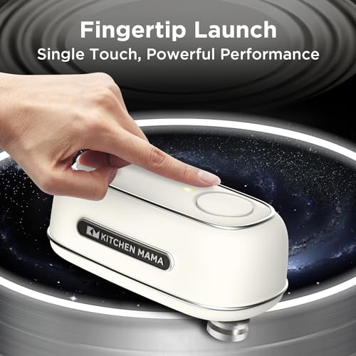 Kitchen Mama Orbit One Rechargeable Can Opener: Hands-Free, USB-C Charging, Auto Shut-Off, Smooth Edge, Professional Blade for Large Cans, with Elegant Storage Box (White)