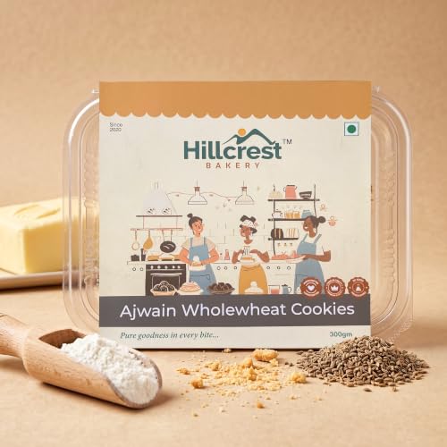 Image of Hillcrest Bakery Ajwain Wholewheat Cookies, 300 Grams | Premium Baked Snack | Crispy & Delicious | Tea Time Treat | Suitable for Everyday Snacking | Hygienically Packed