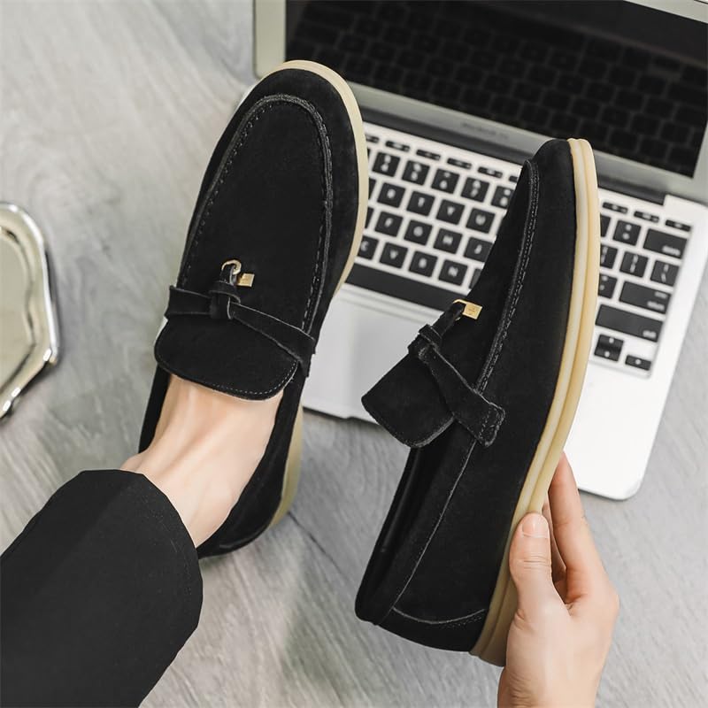 Elegant Men's Suede Leather Penny Loafers with Chunky Platform, Non-Slip Lug Sole, and Round Toe Design for Business and Casual Wear3