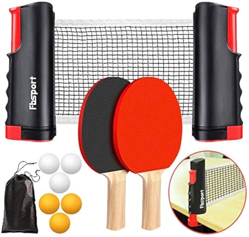 FBSPORT ping pong set Table Tennis Sets 2 Bats 6 Balls and extendable ping-pong nets Professional Ping Pong Racket Paddle Set with Carry Bag for Indoor/Outdoor Games