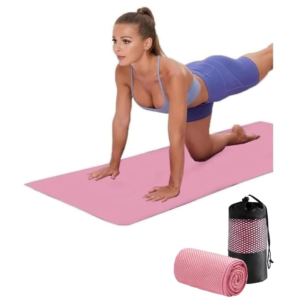 Oaygat Yoga Mat Towel Yoga Towel with Secure Fit Elastic Straps Sweat Absorbent Non-slip Yoga Towel with Mesh Carrying Bag Blanket Quick-Drying Yogas Mats Hot Mat Cloth Towel Fitness Pilates — image 1
