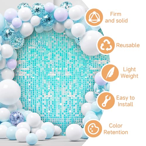 Image of Iridescent Blue Shimmer Wall Backdrop,Shiny Sequins,24PCS Sequins Backdrop Decoration Panels, Glitter Bling Photo Background Decorations for Birthday Party Wedding Anniversary Graduation