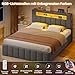 AOGLLATI Polsterbett 140x200 mit Stauraum,Hydraulisches Bett mit LED-Bleuchtung und Ladestation Jugendbett Doppelbett Bettgestell mit Kopfteil aus Samt-Ohne Matratze (Grau Leinen, 140x200cm)